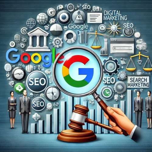 DALL·E 2024-09-03 09.31.56 - A digital illustration for a social media post that visually represents the impact of the Google antitrust lawsuit on digital marketing. The image sho